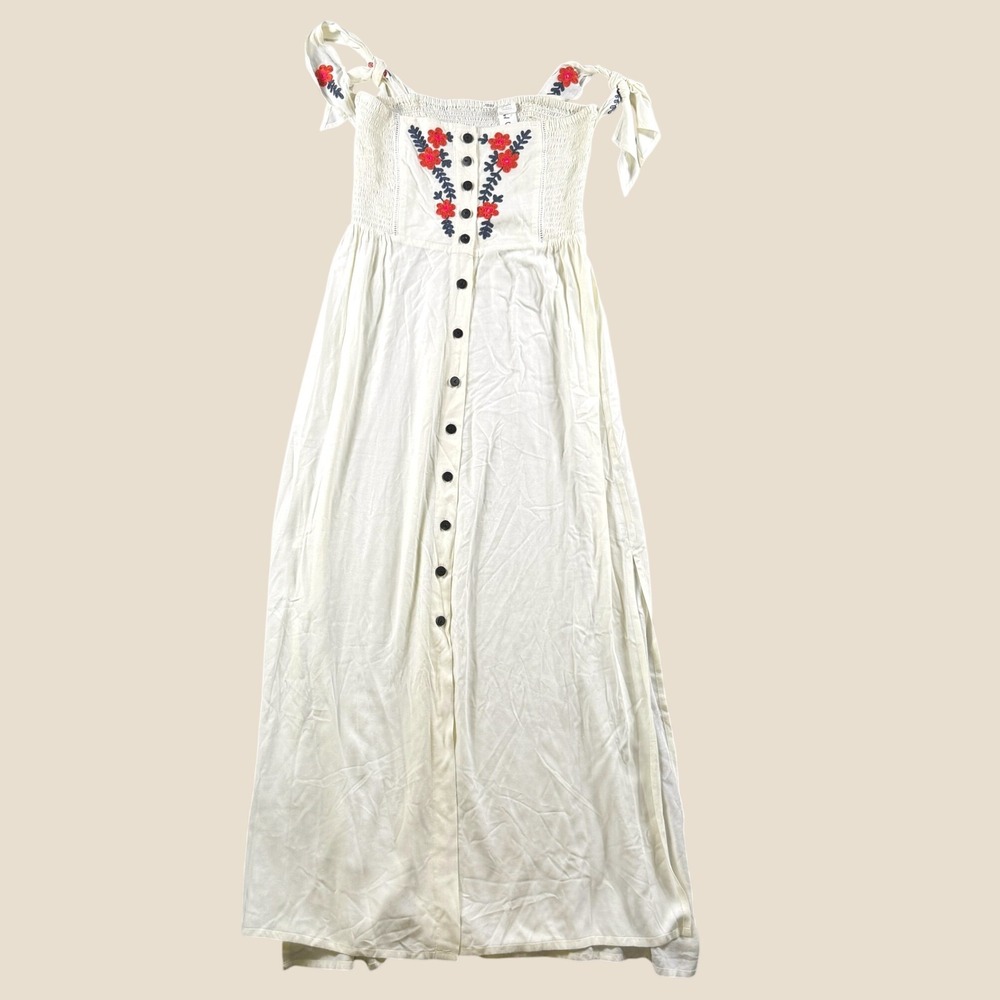 Urban Outfitters Maxi Dress Women M Cream Floral Embroidered Smocked Boho